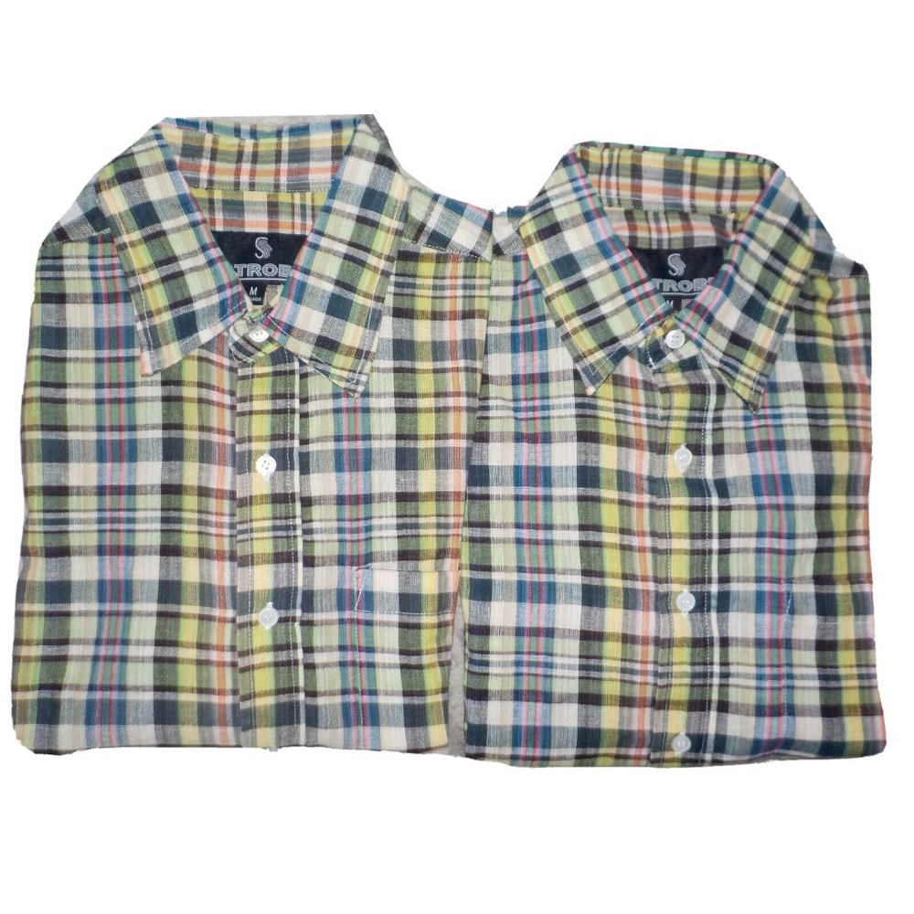 Lot of 2 Strobe Woven Plaid Shirts Button Front 100% Cotton Multicolor